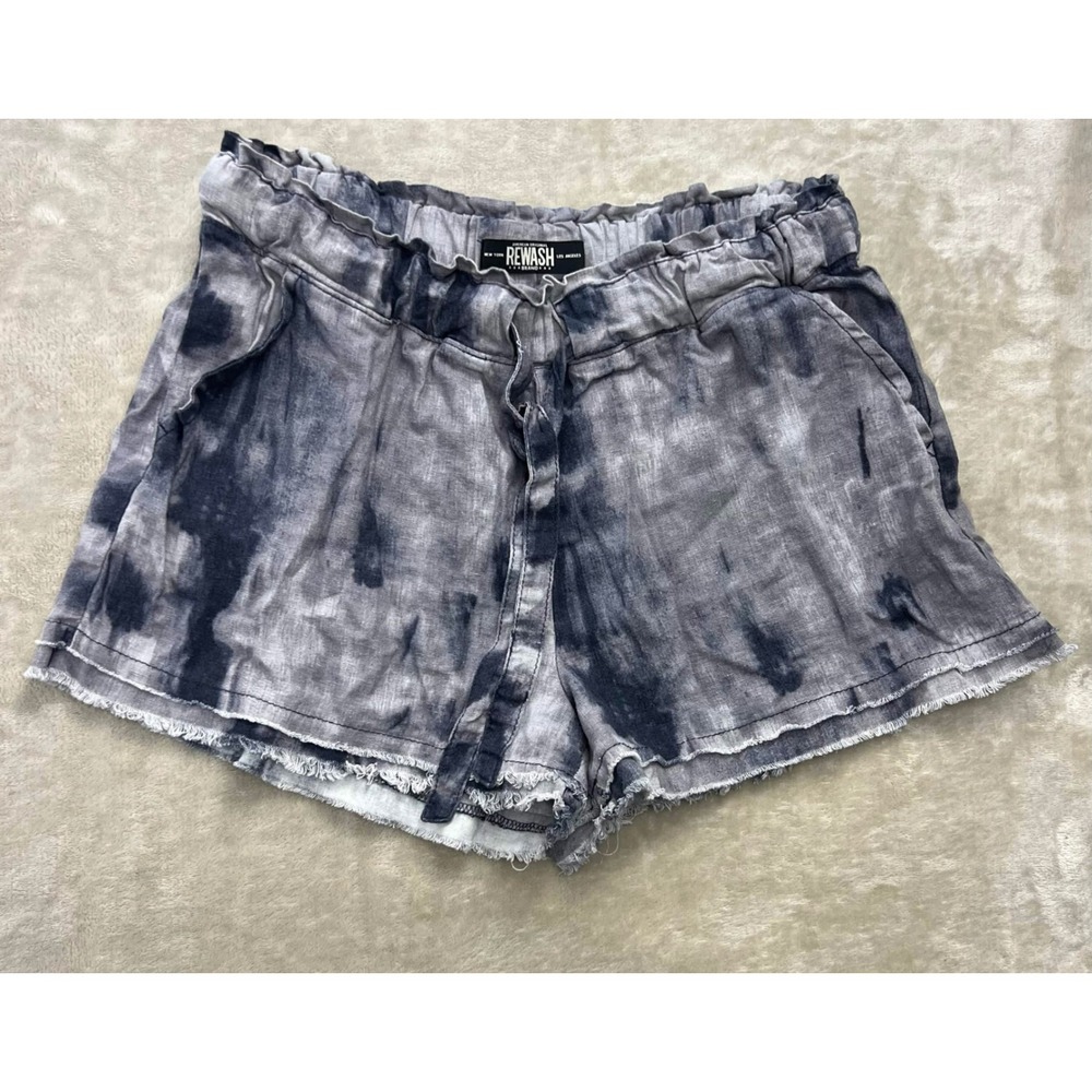 Rewash Womens Blue Grey Tie Dye Paperbag Waist Linen Blend Shorts Size M